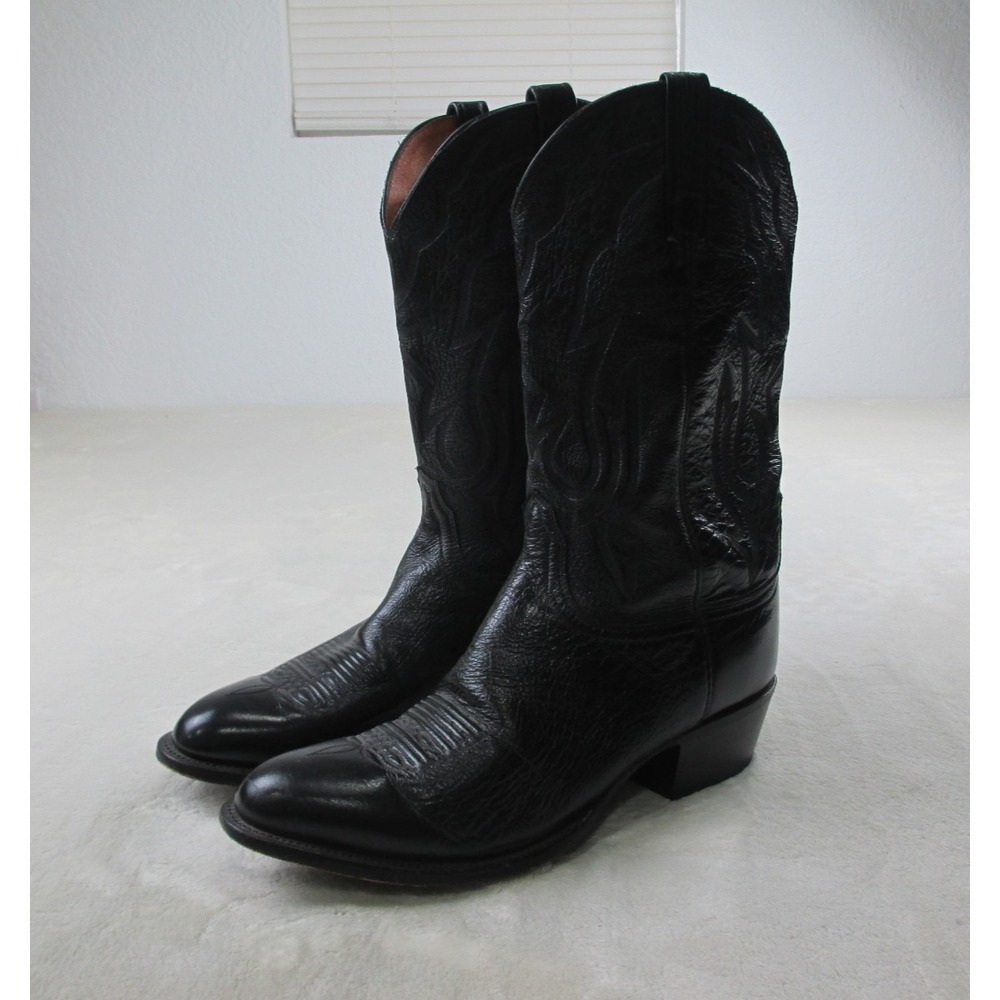 Lucchese 2000 Cowboy Boots Mens Size 10 2E Black Soft Leather Western *